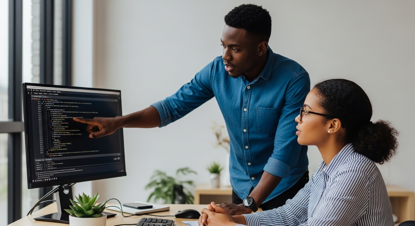 Young professionals and students collaborating